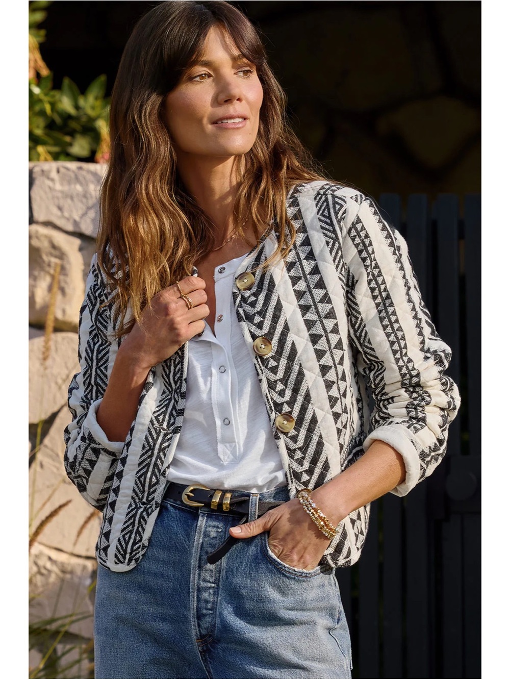 NWT Sanctuary x Evereve Quilted Crafted Coco Geometric Striped Jacket